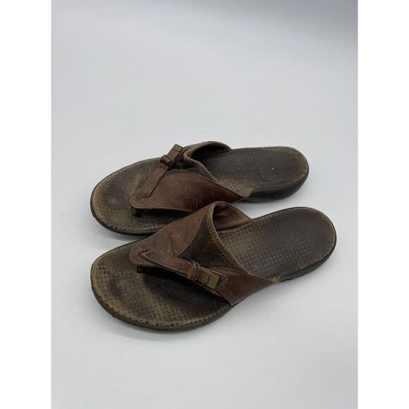 Merrell Denise‎ Sandals Womens 6 Garden Thong Brown Leather Wide Strap *read - Picture 2 of 8